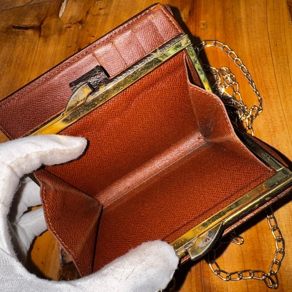 Louis Vuitton French purse, wallet, monogram, vintage kiss Lock brown gold - Picture 10 of 16